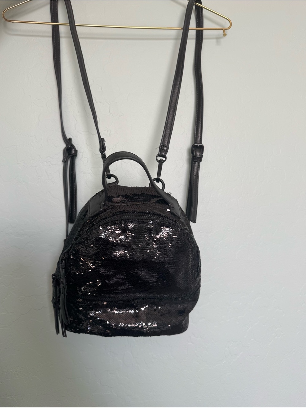 Black Sequin Mini Backpack - Women Bags
